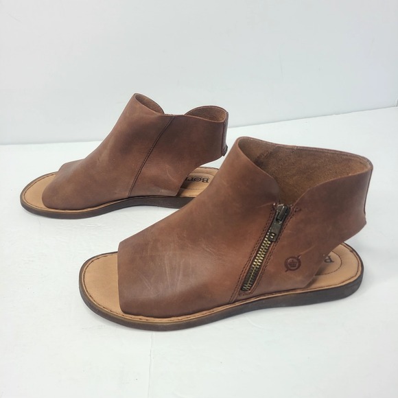 Born Hazle Open Toe Gladiator Side Zip Sandals Women Size 9 Brown Leather - Picture 3 of 8